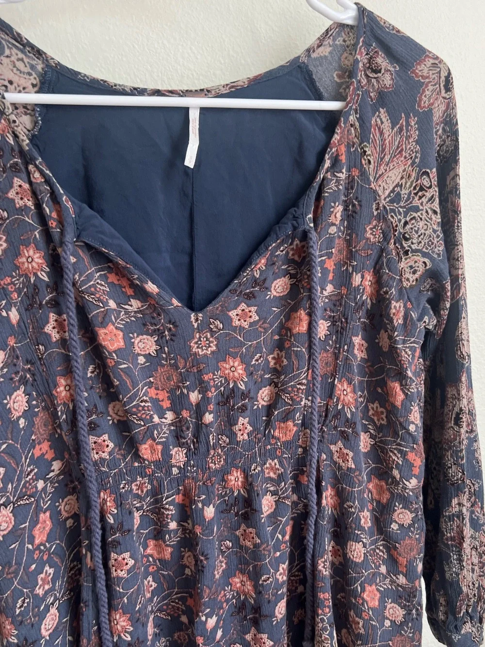 Free People Navy Floral Peasant Tunic